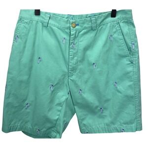 J. McLaughlin Mens Size 34 Seahorse Embroidered Chino Shorts Mint Green Coastal